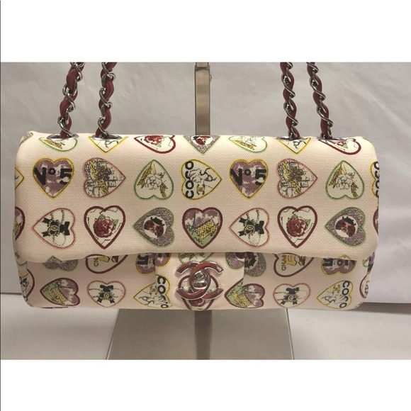 CHANEL Canvas Coco Hearts Small Flap Bag - Picture 6 of 8